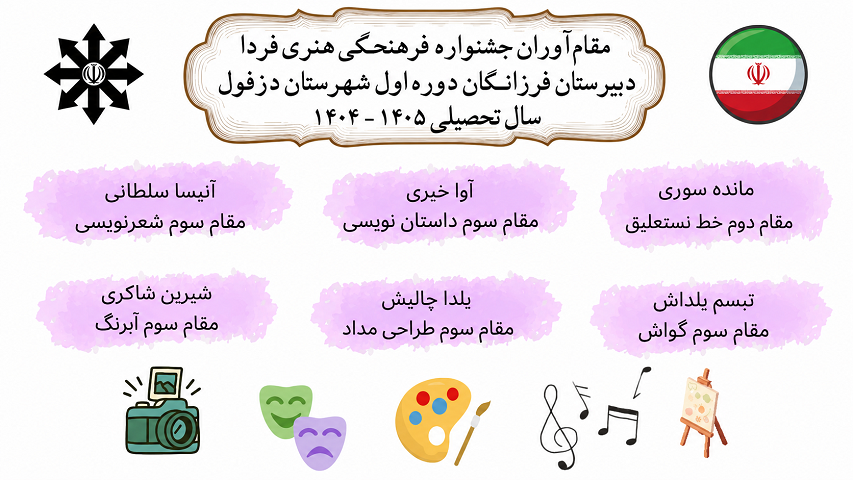 کسب مقام‌های برتر توسط دانش‌آموزان توانمند دبیرستان دوره اول فرزانگان دزفول در جشنواره فرهنگی هنری فردا شهرستان دزفول